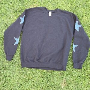 Threaded Gray Black Sweater with Blue Star On Sleeves Size L
